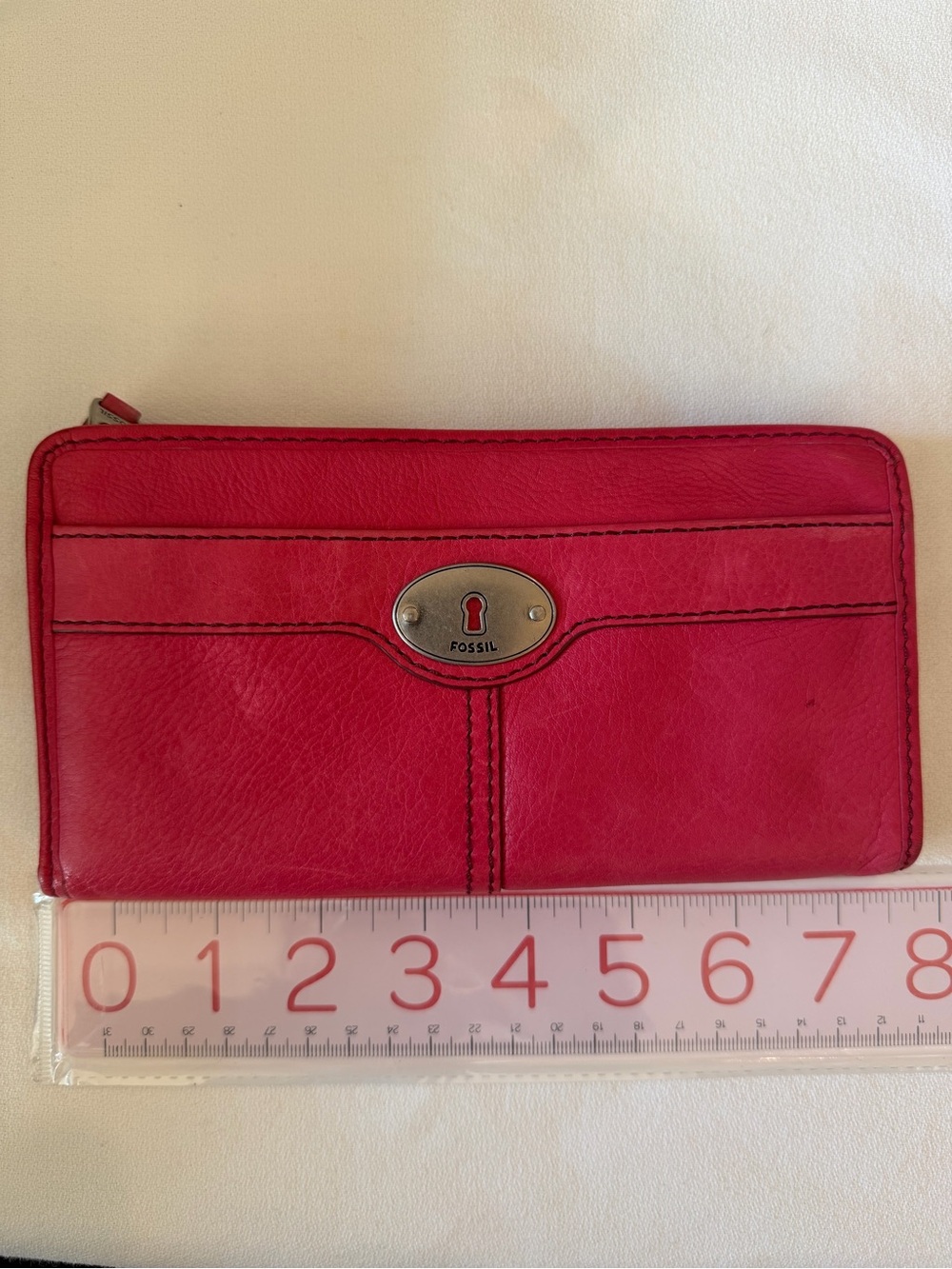 Fossil Reddish Pink Leather Zip Wallet